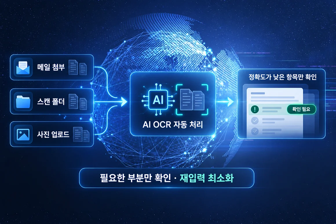 메일 첨부·스캔 폴더·사진 업로드를 AI OCR이 자동 처리하는 구조